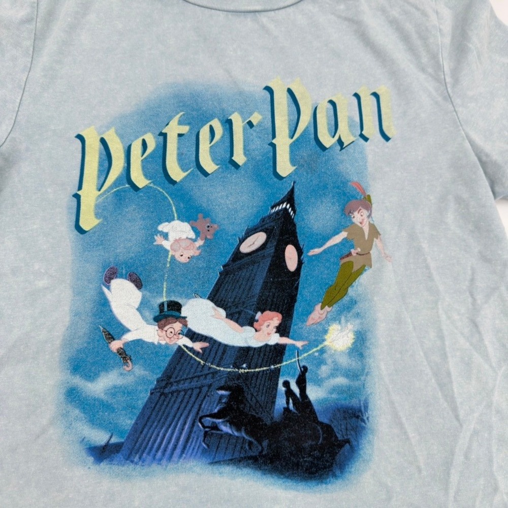 Disney Peter Pan Never Grow Up Acid Wash Blue Graphic Tee Shirt Girls Medium - Picture 3 of 9